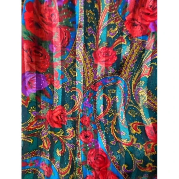 Vintage Gold Label Victoria's Secret Short Robe Large Rose Floral Paisley Jewel - Picture 7 of 7